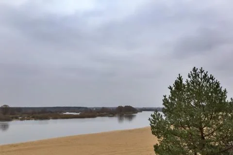 Cloudy morning at the river. Stock Photos