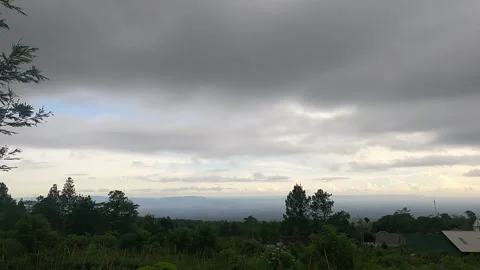 Cloudy Mountain Landscape at Mount Merapi Slope – Southeast Asia Nature Scene Stock Footage 321323001