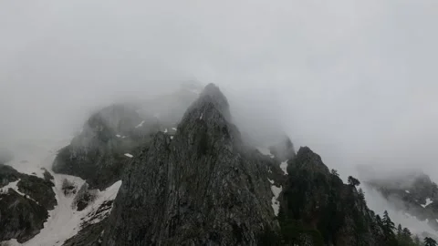 Cloudy mountain peaks with a snow at evening time. Stock Footage 249999404