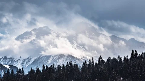 Cloudy Mountain Peaks Zoom Timelapse 4k Stock Footage 119931674