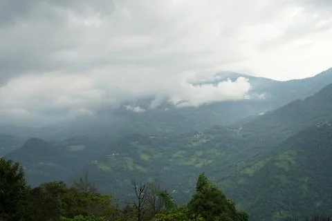 Cloudy Mountain Range View at East Sikkim Stock Photos