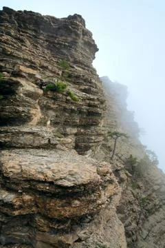 Cloudy mountain rock landscape Stock Photos
