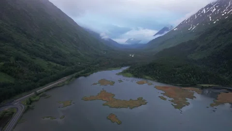 Cloudy Mountain Valley in Rural Alaska Stock Footage 217831542