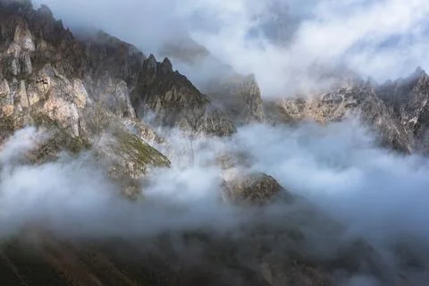 Cloudy mountains in the early morning Stock Photos