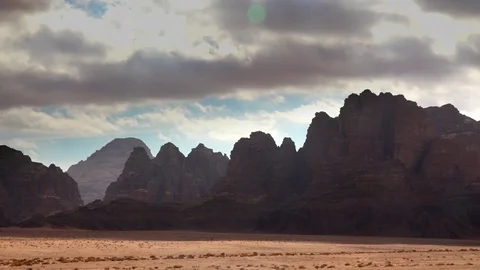 Cloudy mountains in Wadi Rum desert Video stock 83446905