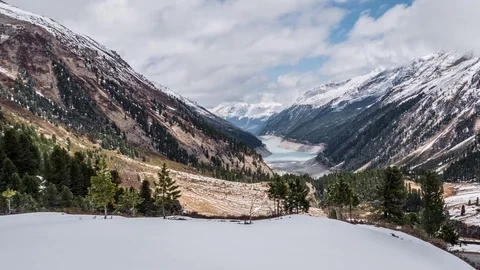 Cloudy Mountains Winter Spring Panorama Timelapse 4k Stock Footage 75232018