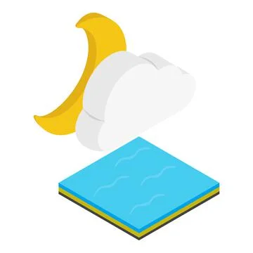 Cloudy night icon isometric vector. Moon behind cloud above water surface icon Ilustração Stock
