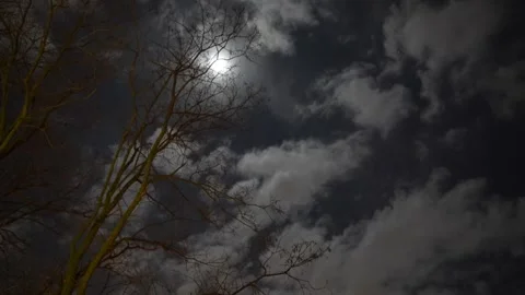 Cloudy night sky with full moon Video stock 149542143