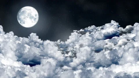 Cloudy night sky with moon and star Stock Footage 48363572