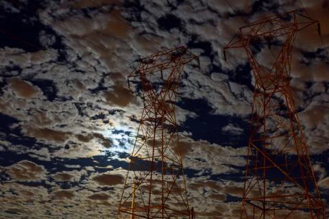 Cloudy night sky with moon and star. Elements of this image Fotos Stock
