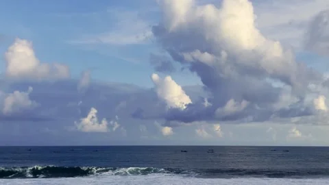 Cloudy Ocean Horizon With Breaking Waves Stock Footage 337526860