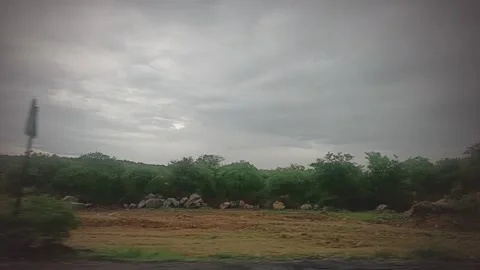 Cloudy Overcast Sky Over Green Rural Field Landscape Stock Footage 314124085