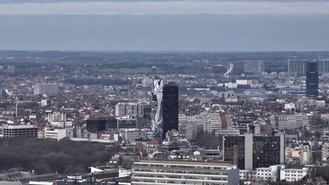 A cloudy panorama from above: Brussels' legacy stands tall amidst its bustling  Stock Footage 250417313