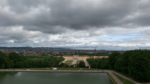 A cloudy panoramic view from Gloriette with Schonbrun Palace Stock Footage 196224994