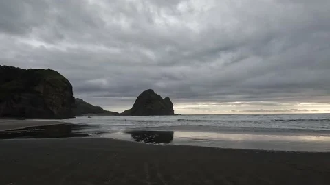 Cloudy Piha Beach Stock Footage 219620669