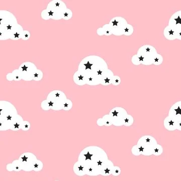 Cloudy pink sky seamless vector pattern Stock Illustration