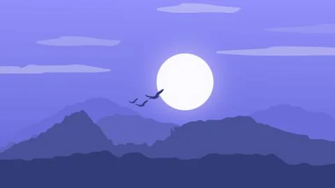 Cloudy Purple Landscape Stock Illustration
