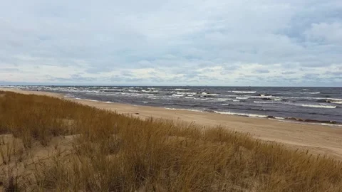 Cloudy Sea Coast Sandy Beach Stock Footage 334673883