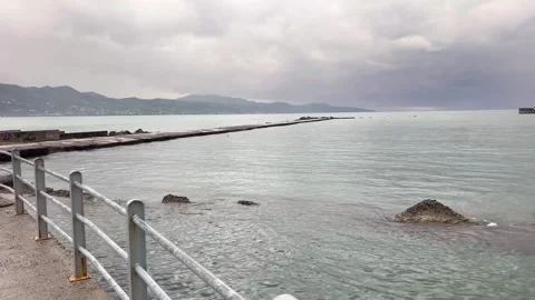 Cloudy Seafront Pier View Stock Footage 346208118