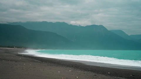 Cloudy Seaside Landscape at Qinxin Beach, Taiwan Stock Footage 342066912