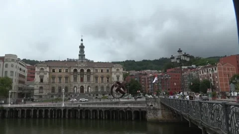 Cloudy skies, light rain expected in Spain's Basque Country, Bilbao, ES - 06 Aug Vídeos de archivo 341570513