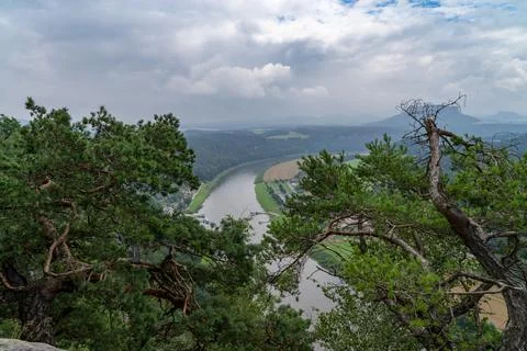 Cloudy sky above the Elbe river at Bastai Park in Sachsen, Gemany Stock Photos