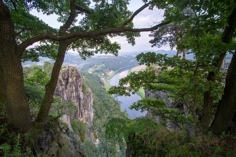 Cloudy sky above the Elbe river at Bastai Park in Sachsen, Gemany Stock Photos