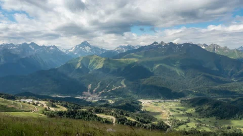 Cloudy Sky above Summer landscape in mountains. Stock Footage 159586138