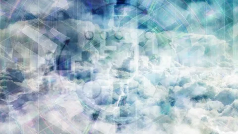 Cloudy Sky with Abstract Overlayed Symbols and Refracting Light Beams Stock Footage 112950414