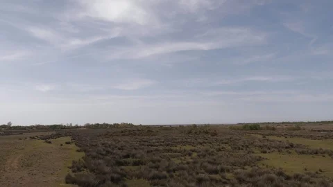 Cloudy sky and brown grass wide field. Samsun, Kizilirmak Delta Stock Footage 113672103