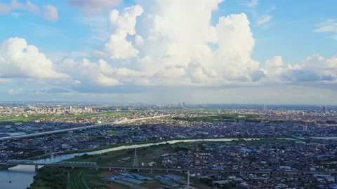 Cloudy sky and cityscape high angle view. Stock Footage 138975171
