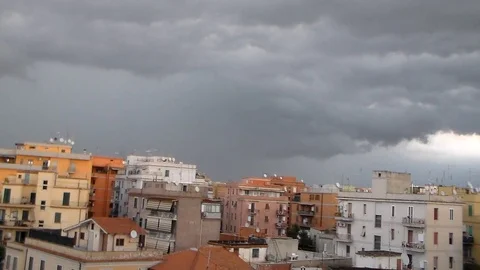 Cloudy sky and lightning, the storm comes over the city 库存影片 116262794
