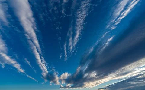 Cloudy sky background with deep blue sky, wide angle view 스톡 사진