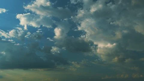 Cloudy Sky Background In Evening. Cloudscape Has Been Developing In Gorgeous Stock Photos