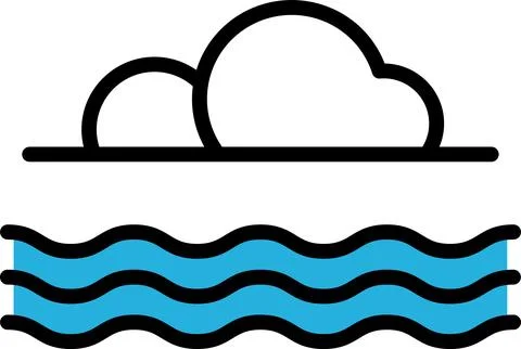 A cloudy sky with a body of water in the foreground Illustrazione stock