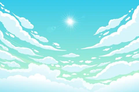 Cloudy sky On a clear day With the sun shining. Vector Illustrazione stock