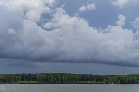 Cloudy sky with a few trees in the background Stock Photos