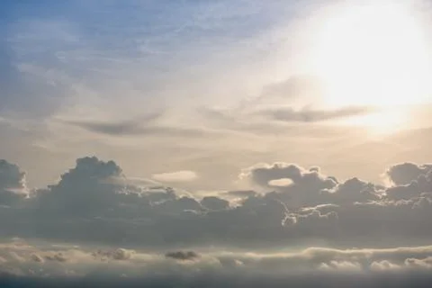 Cloudy sky level and blue clear sky clouds background at sunset Stock Photos