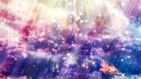 Cloudy Sky with Light Beams and Magical Glowing Particles Falling Stock Footage 112729072