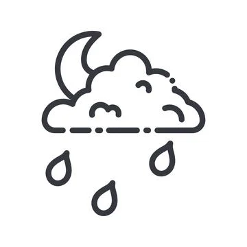 Cloudy sky with moon and rain isolated on transparent background. Stock Illustration