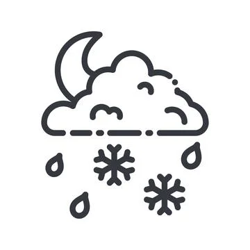 Cloudy sky with moon, rain and snow isolated on transparent background. Stock Illustration