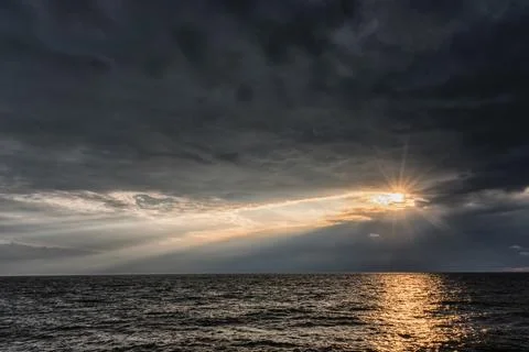 Cloudy Sky over the Baltic Sea in Latvia. Europe. Beautiful Evening Sunligh.. Stock Photos