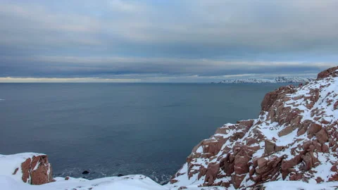 Cloudy sky over the Barents Sea. Teriberka, Murmansk region, Russia. Full HD Stock Footage 94448972