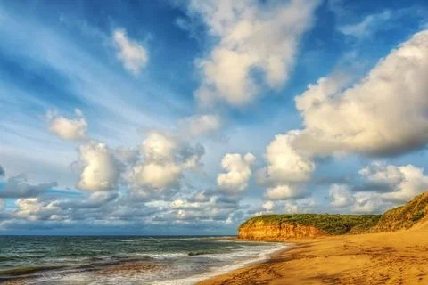 Cloudy sky over Bells Beach, Great Ocean Road, Victoria, Australia Stock Photos