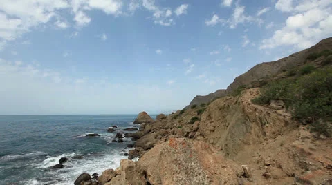 Cloudy sky over the mountains and the sea. Mountain Meganom, Crimea, Ukraine Stock Footage 24474551