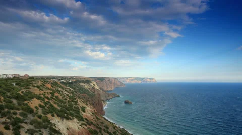 Cloudy sky over the mountains and the sea. Cape Fiolent Stock Footage 31404301