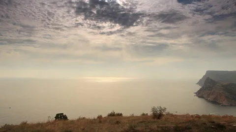 Cloudy sky over the mountains and the sea. Balaklava Stock Footage 32271910