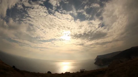 Cloudy sky over the mountains and the sea. Balaklava, Crimea, Ukraine. FULL HD Stock Footage 35009229