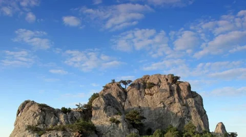 Cloudy sky over the mountains and the sea. Hell, Noviy Svet, Crimea, Russia Stock Footage 40232269