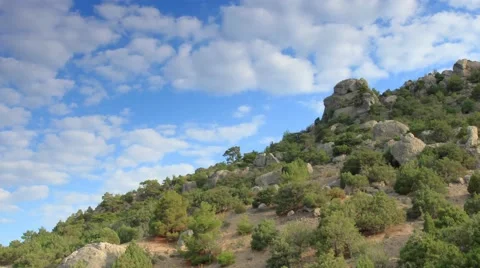 Cloudy sky over the mountains and the sea. Noviy Svet, Crimea, Russia.  Stock Footage 40232310